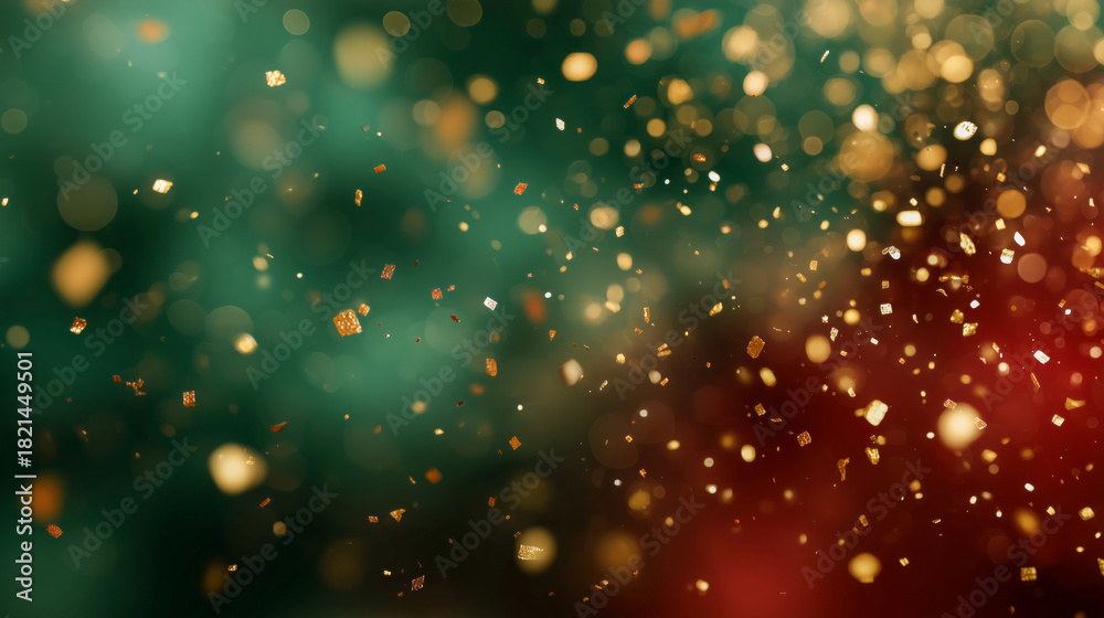 Naklejka premium A bright green and red background with gold glitter