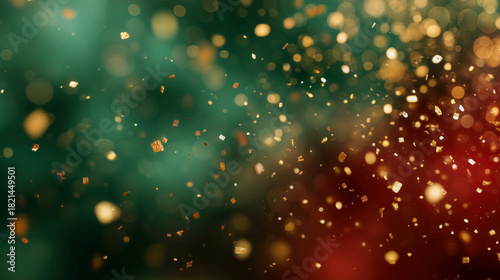 A bright green and red background with gold glitter