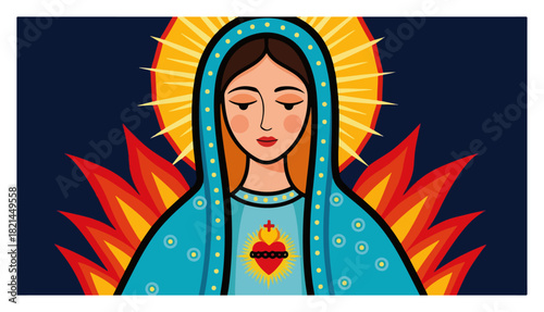 Illustration of the Immaculate Heart of Blessed Virgin Mary a sacred catholic religious symbol