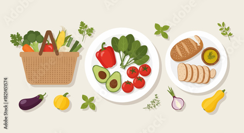 Healthy eating with fresh vegetables and bread for vibrant wellness and delicious vegetarian meals, perfect for nutrition and lifestyle content