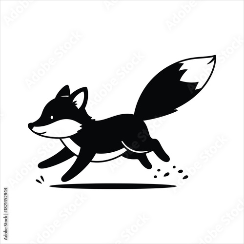 Dynamic monochrome illustration of an agile fox joyfully leaping forward with energetic movement