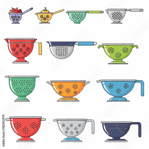 Collection of Colorful Colanders - Kitchen Utensils for Draining and Rinsing.
