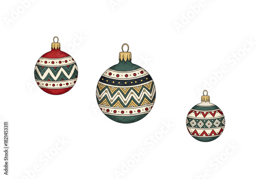Scandi Pattern Christmas Ornament Balls SVG on Transparent Background