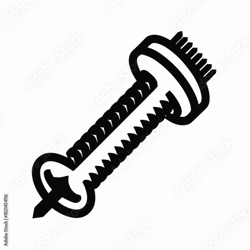 A single isolated black line drawing of a screw on a white background isolated on white background, Vector, illustration