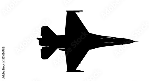 Silhouette of a fighter jet viewed from above.