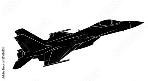 Silhouette of a fighter jet in flight against a white background.