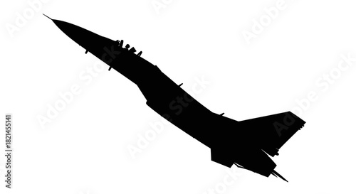 Silhouette of a fighter jet against a white background, showcasing its aerodynamic design.