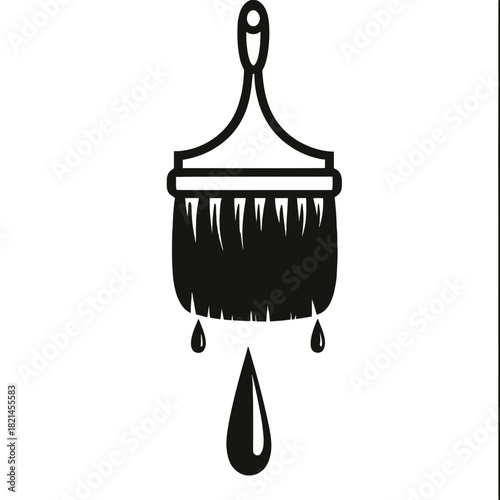 Black paint brush dripping liquid, isolated on white, diy concept, artistic tool isolated on white background, Vector, illustration