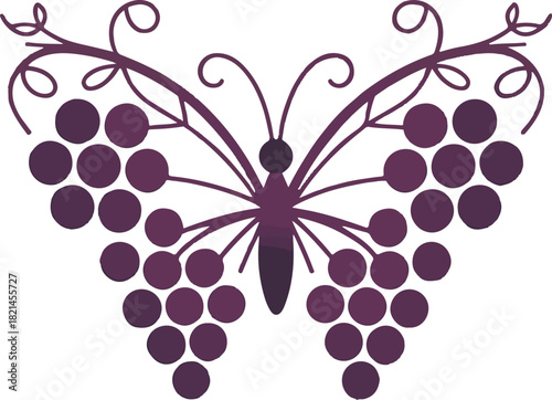 Artistic butterfly silhouette crafted from grapes and vines
