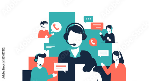 Modern customer support team providing expert assistance and communication, ideal for business presentations and service industry marketing materials