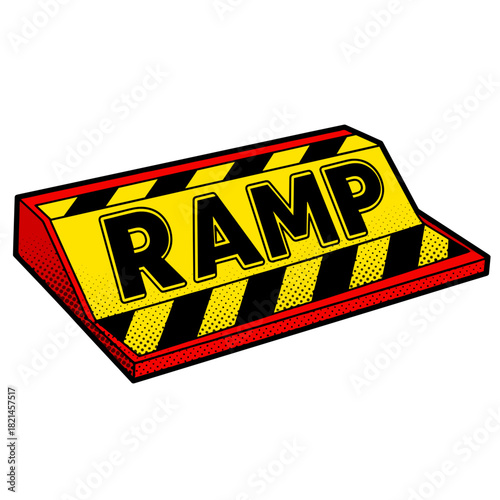 Yellow black comic style ramp for skate park designs education materials construction illustrations, isolated