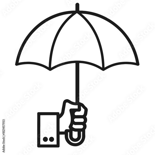 Hand holding an open umbrella icon with simple flat design on white background isolated on white background, Vector, illustration
