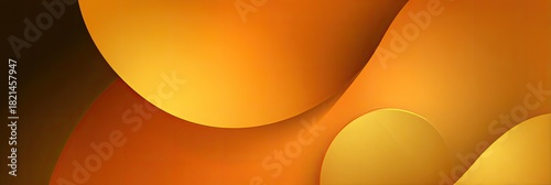 Abstract graphic of layered curved shapes in warm orange and yellow tones, creating depth