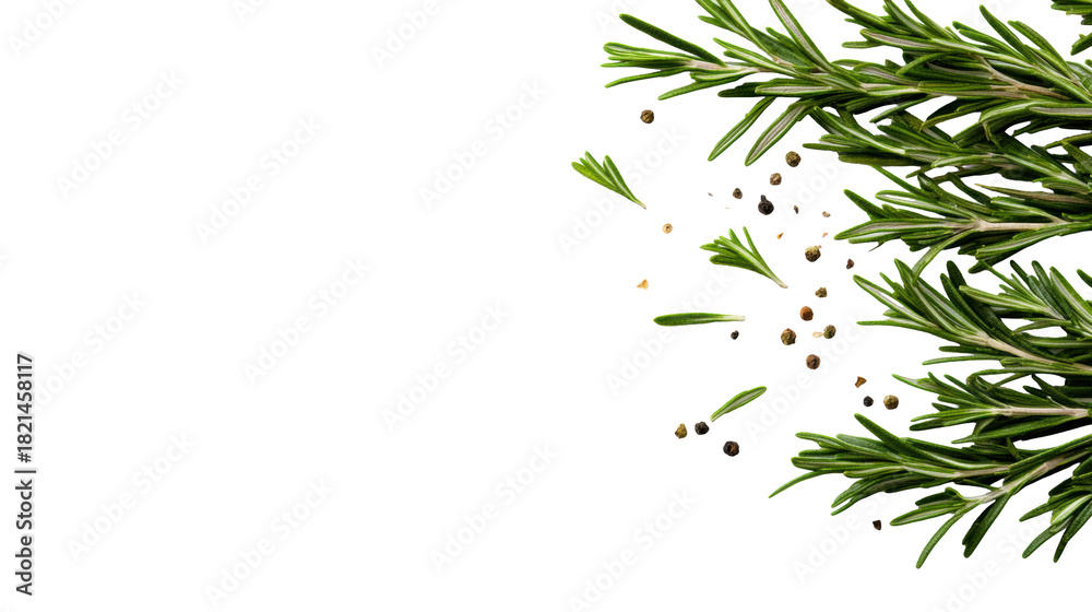 Fototapeta premium Fresh Rosemary Sprigs with Pepper on Transparent Background