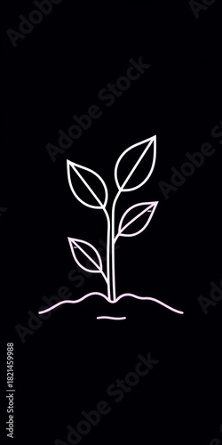 Line art icon of a sprouting seedling, signifying new beginnings and growth,  plant,  illustration