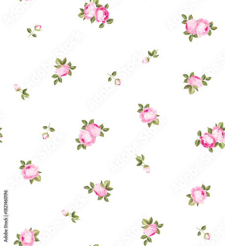 pattern on a white background with a  roses of different sizes artwork for tattoo, fabrics, souvenirs, packaging, greeting cards and scrapbooking