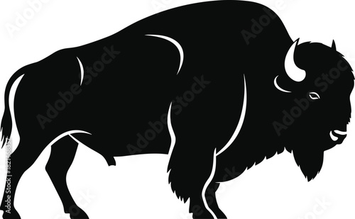 American bison silhouette illustration. powerful wild animal standing Vector