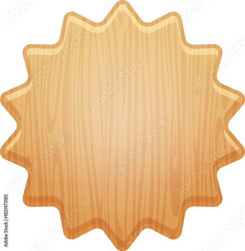 A wooden plaque with a sunburst design