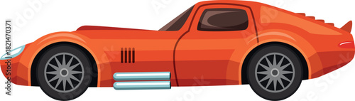 A cartoon car with a red body and orange wheels