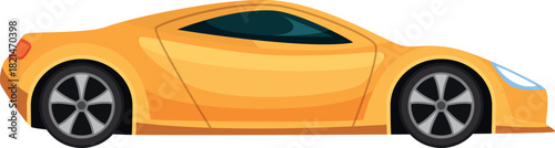 A yellow sports car with a black rimmed wheel