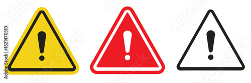 Danger Caution or Alert Risk Warning Attention Icon Set. Vector Symbol in a black filled and outlined style. Safety Notice Sign.
