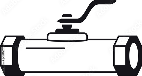 A white and black image of a pipe with a valve on it