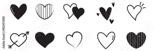 Doodle love heart. Loving cute hand drawn sketched hearts, doodle valentine heart shape drawing elements for greeting cards and valentines day design vector.