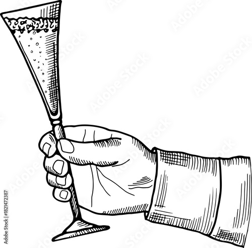 A hand holding a wine glass with a straw in it