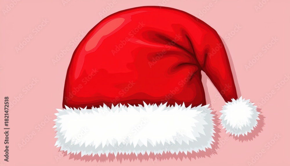 Obraz premium Festive santa hat on pink backdrop classic red and white santa hat representing joy resting on soft pink background