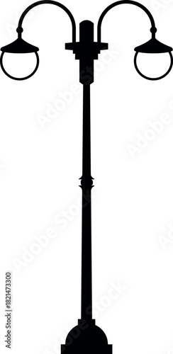 A tall black pole with two lights on top