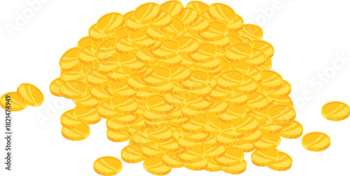 A pile of gold coins on a white background