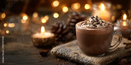 Wallpaper Mural Thick European-style hot chocolate topped with shaved chocolate glows warmly beside candles and soft holiday lights. Torontodigital.ca