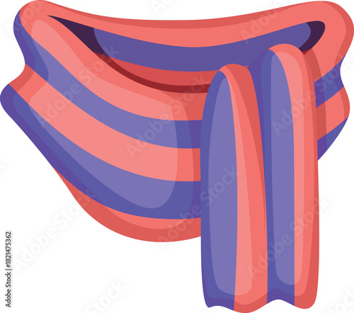 A scarf with a purple and pink stripe is shown