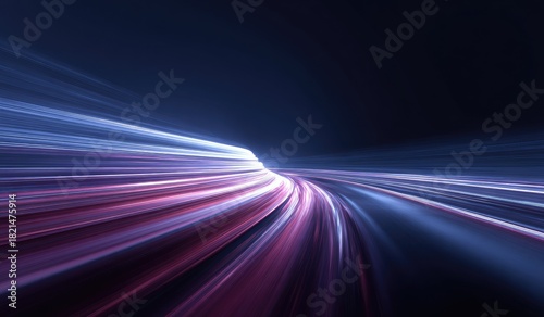 Abstract image of light trails curving through a tunnel of darkness