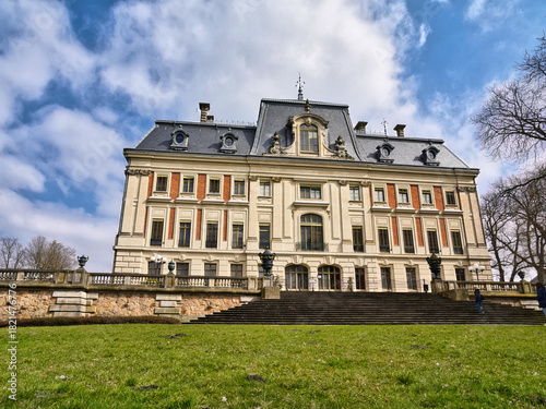 Exterior View of Pszczyna Castle Museum in Poland on a Sunny Winter Day