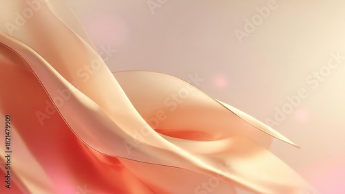 Abstract close-up of peach-colored satin ribbons flowing smoothly in soft light. Concept Abstract textures, Peach satin ribbons, Soft lighting, Close-up photography, Flowing ribbons