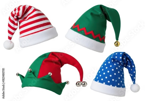 Collection of festive christmas elf hats in various designs