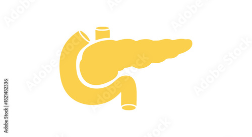 Medical Icon A Yellow Illustration of the Pancreas, Stomach, and Duodenum