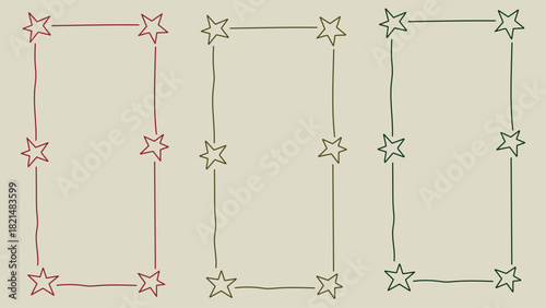 Stars connected by lines forming three different colored rectangles for abstract designs or holiday themed backgrounds creating depth and visual interest with simplicity