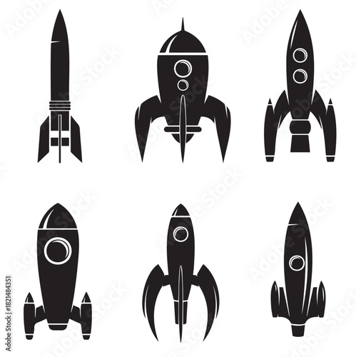 Set of the rockets isolated on white background. Design elements for logo, label, emblem, sign, brand mark