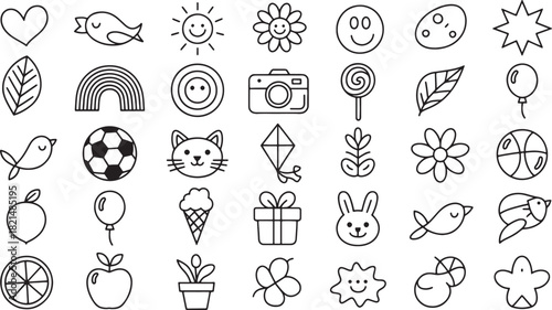 Collection of cute hand drawn doodle icons for children design, isolated on