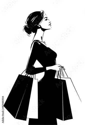 Elegant woman with shopping bags silhouette