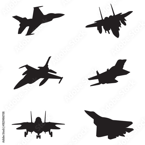  Fighter jet aircraft silhouette vector on white background