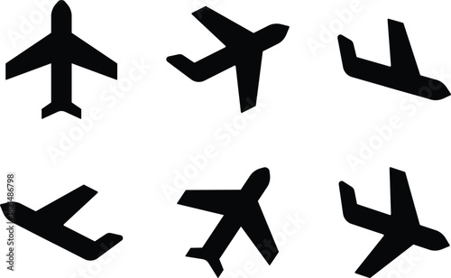 Airplane Icon Set. Flight travel symbols.  Plane departure and arrival signs. Departure and Arrival Icons. Air travel route symbol
