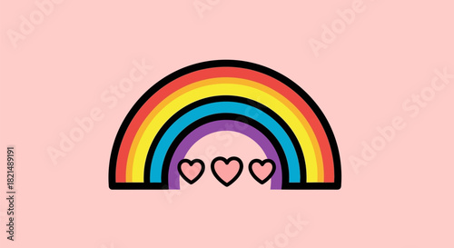 Colorful Rainbow with Three Hearts Symbolizing Love and Hope.