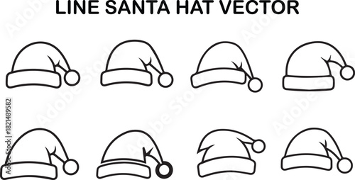 Line art Santa vector silhouette design template,  various angles and styles silhouette, set in black color on white background,  festival, event, 