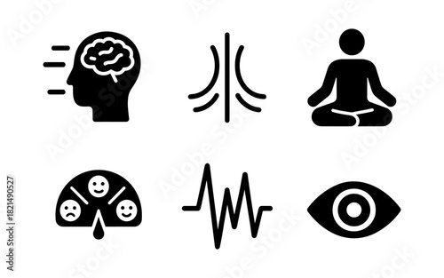 Mindfulness and wellbeing icons: meditation, mental health, relaxation