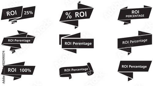 Folded banner showing roi percentage — promotional roi display icon for return-on-investment metrics, performance highlights and financial reporting