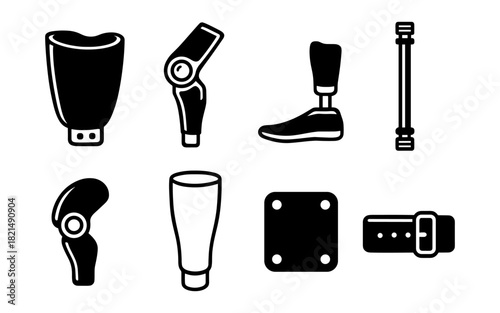 Prosthetic limb parts set in bold black silhouette style