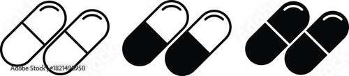capsule pills icons icon. Medicine dosage symbols. Health care and prescription signs. Healthcare treatment graphic design
